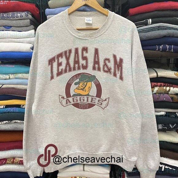 Vintage NCAA Texas A&M Aggies Mascot Sweatshirt, Texas AM University Shirt Tee - Picture 1 of 2